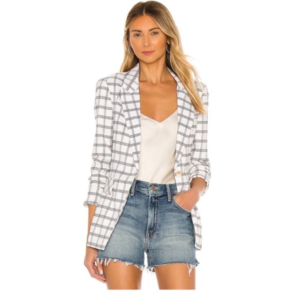 1. State Revolve Chic Windowpane Blazer in Soft Ecru